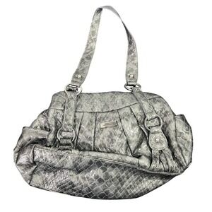 Alfred Dunner Women's Metallic Gray Snakeskin Embossed Shoulder Bag Hobo Handbag